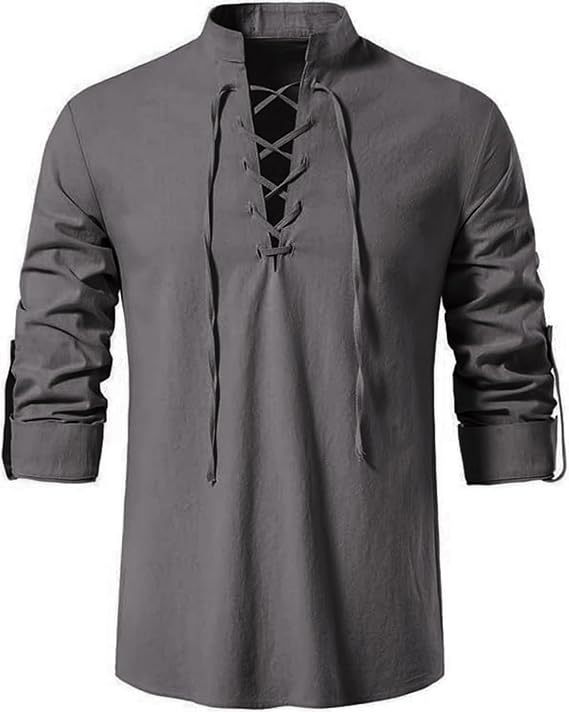 Mens Pirate Shirt Viking Retro - Medieval Gothic Lace Up Pirate Shirt 评论和价格