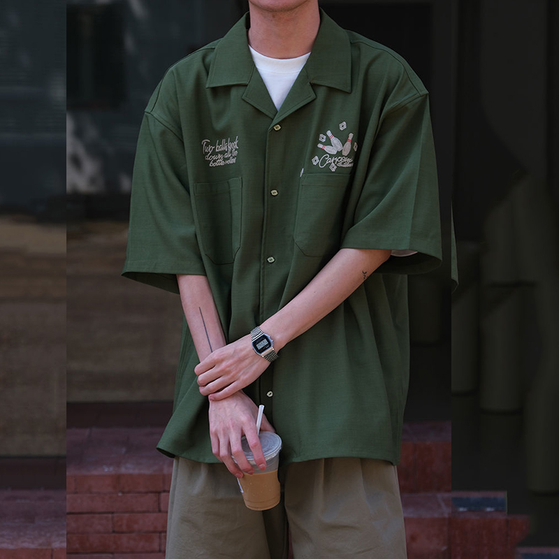 Bowling Embroidery Green Tooli - Short Sleeve Bowling Shirt Retro 评论和价格