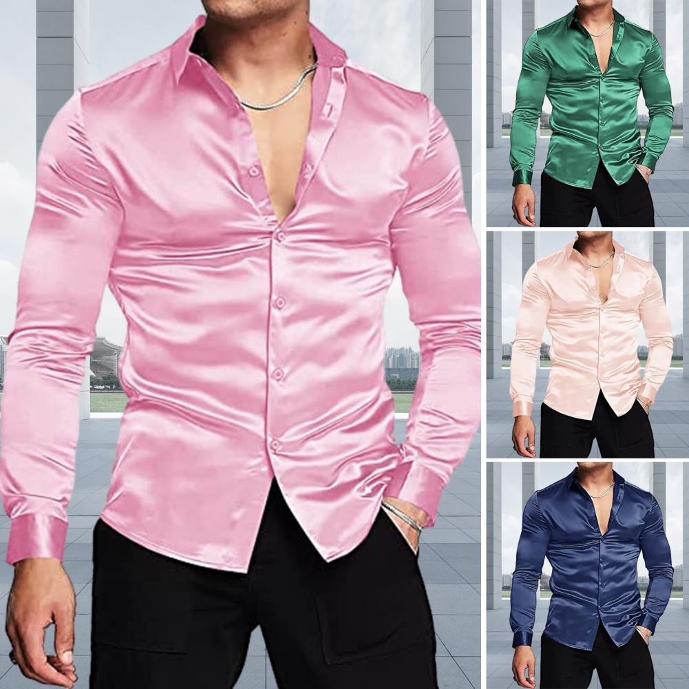 Pink Silk Satin Luxury Dress S - Mens Satin Silk Dress Shirt 评论和价格