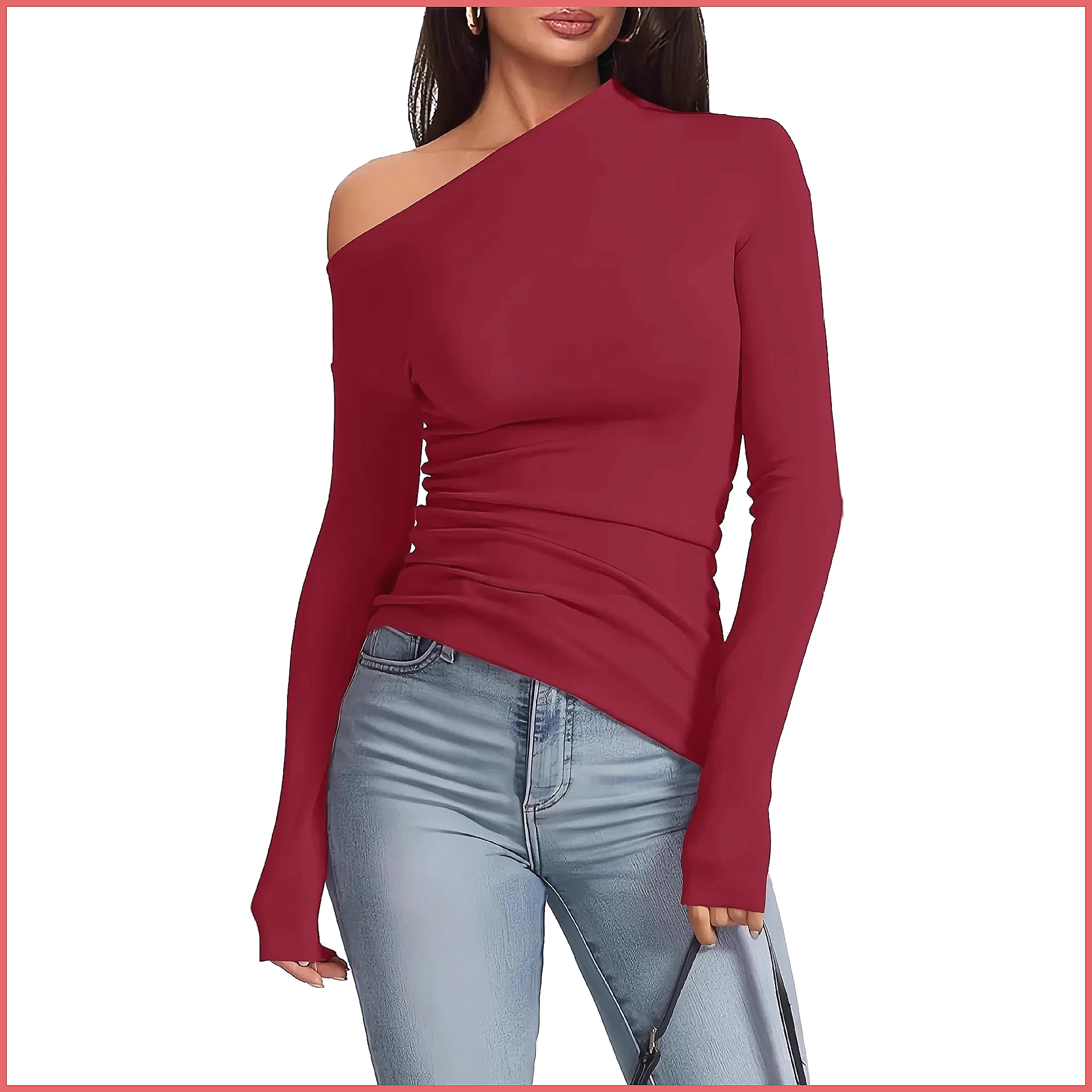 Off-Shoulder Long Sleeve T-Shi - Shirts 评论和价格