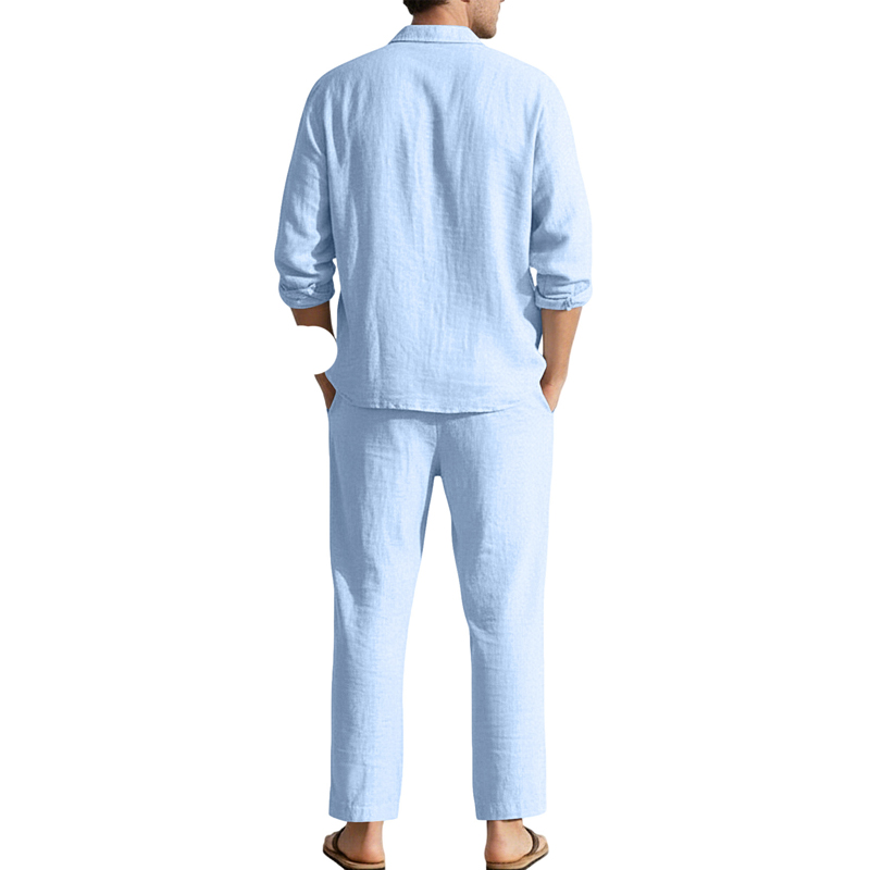 Spring Summer Linen Casual Set - Mens Linen Shirt Long Sleeve 评论和价格